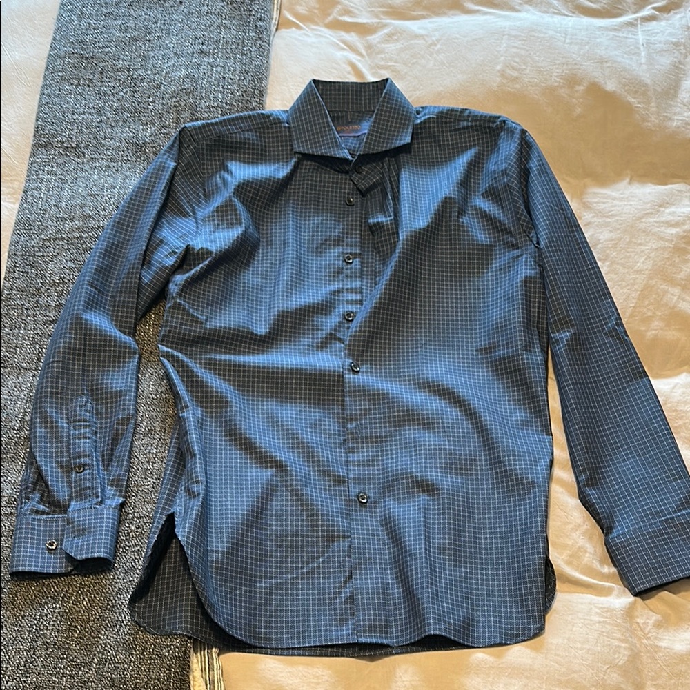 Broletto Blue/White Cross Grid Pattern Dress Shirt